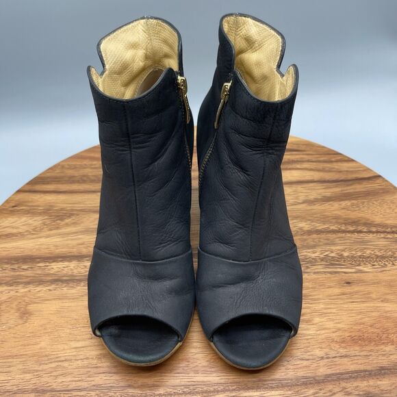 Paul Green Shoes Bellini Black Suede Open Toe Heel Booties Size 7.5 Double Zip - Picture 2 of 8